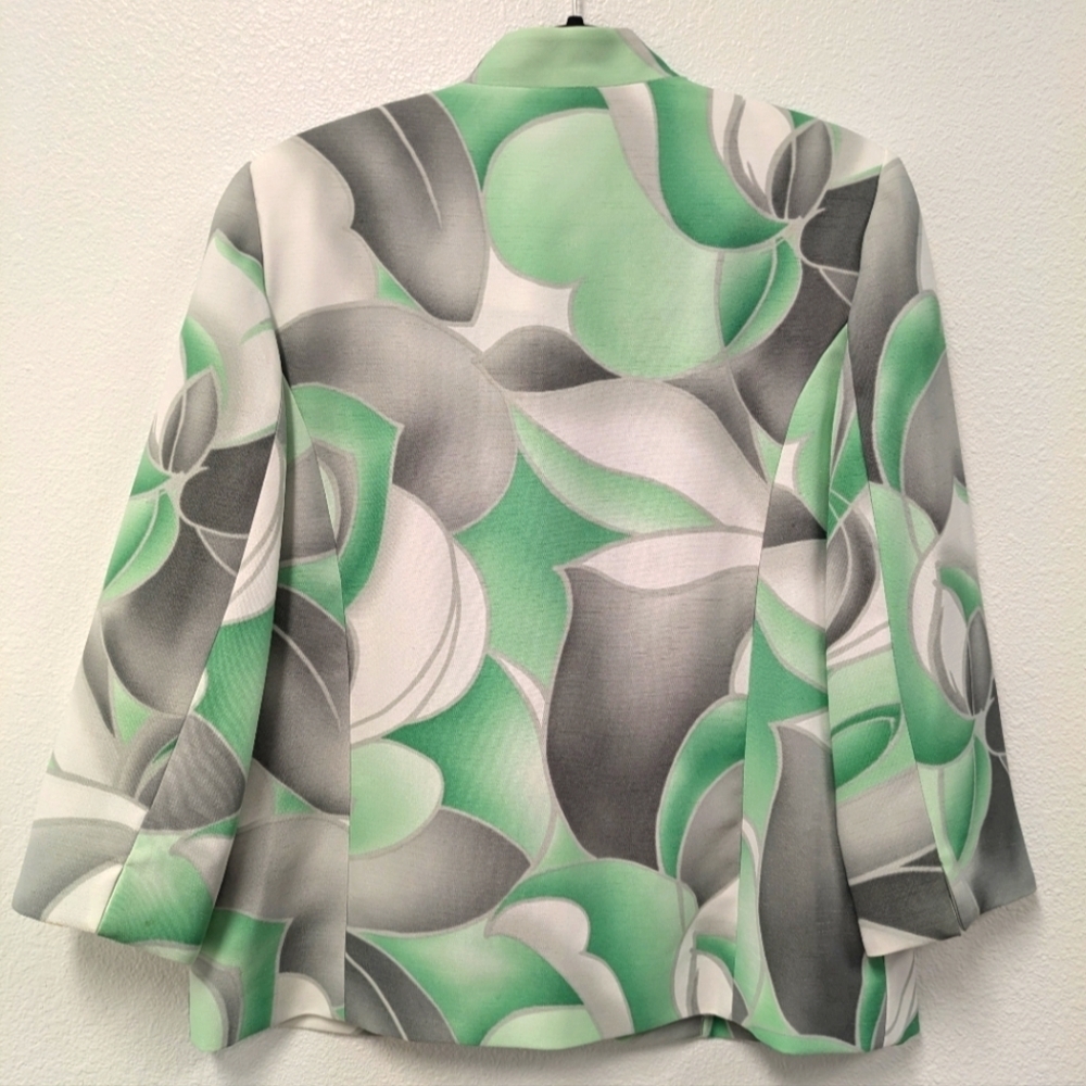 Vintage Alfred Dunner Green/White Abstract Open Blazer sz 10 Business Office - Picture 8 of 8